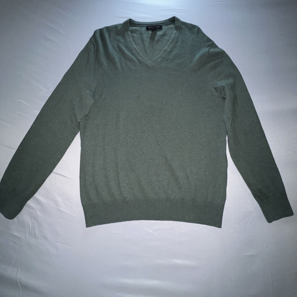 Banana Republic Men Large Green Silk Cotton Cashmere Luxury Blend V-Neck Sweater